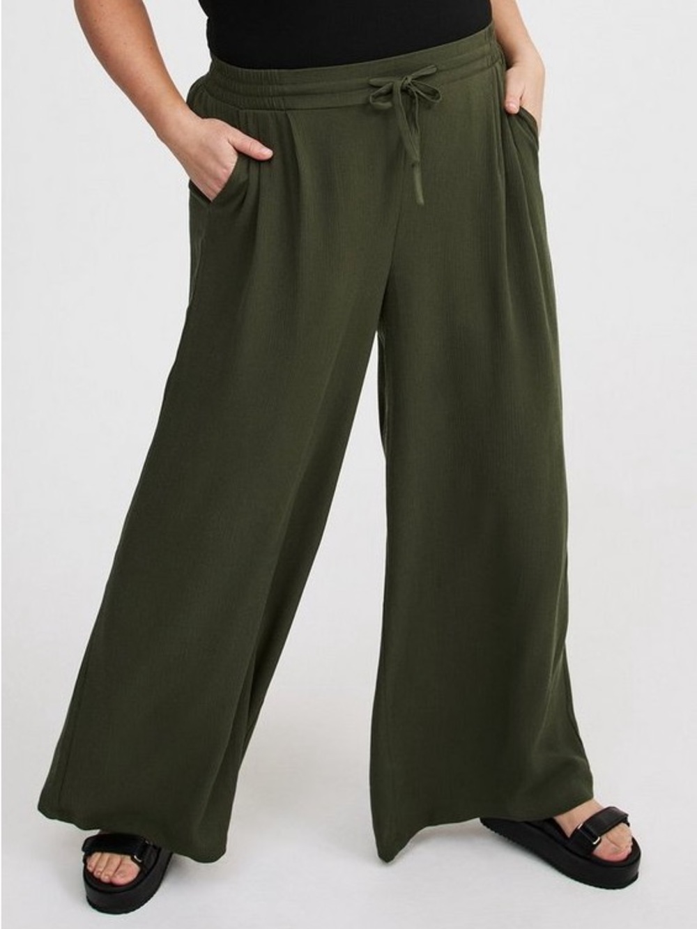 torrid Olive Green Wide Leg Drawstring Pants